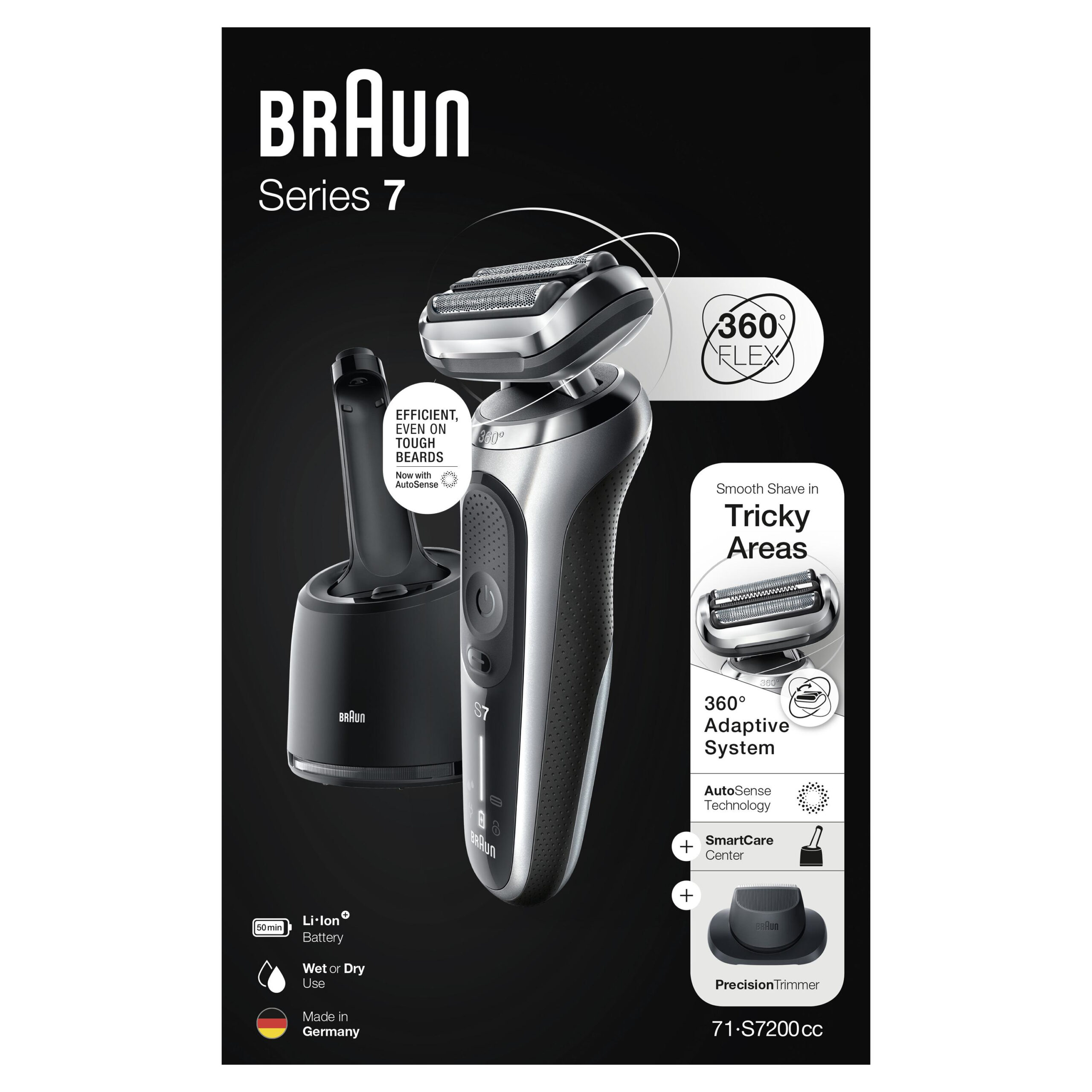 Braun Series 7 71-S7200cc Scheerapparaat met scheerblad Trimmer Zwart, Zilver - Afbeelding 9