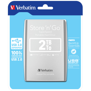Verbatim Draagbare vaste Store 'n' Go-schijf met USB 3.0 van 2 TB Zilver