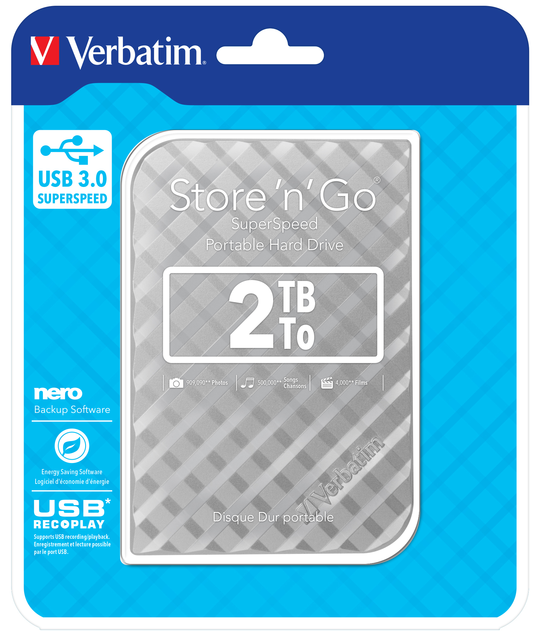 Verbatim Draagbare vaste Store 'n' Go-schijf met USB 3.0 van 2 TB Zilver - Afbeelding 5