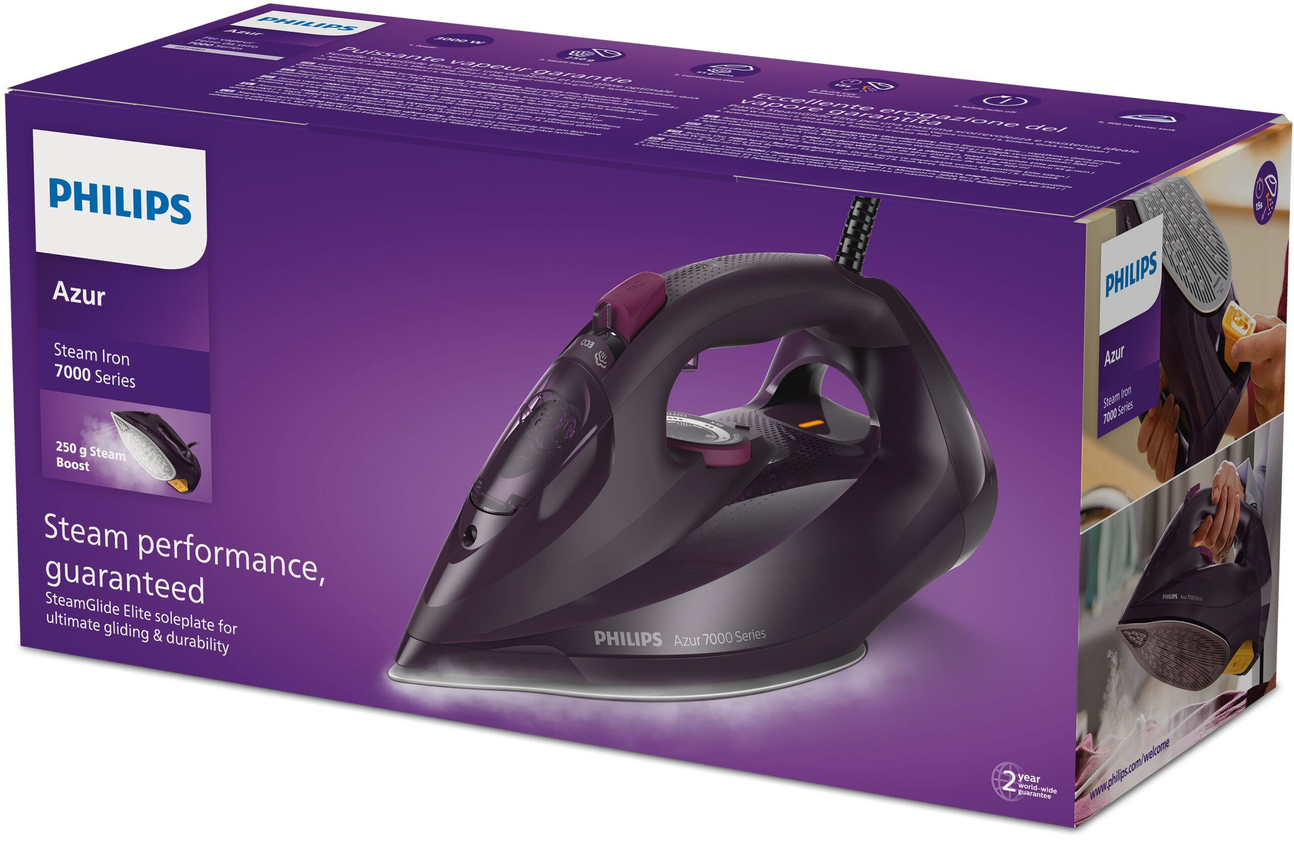 Philips 7000 series DST7061/30 HV-stoomstrijkijzer donkerpaarse magie - Afbeelding 2