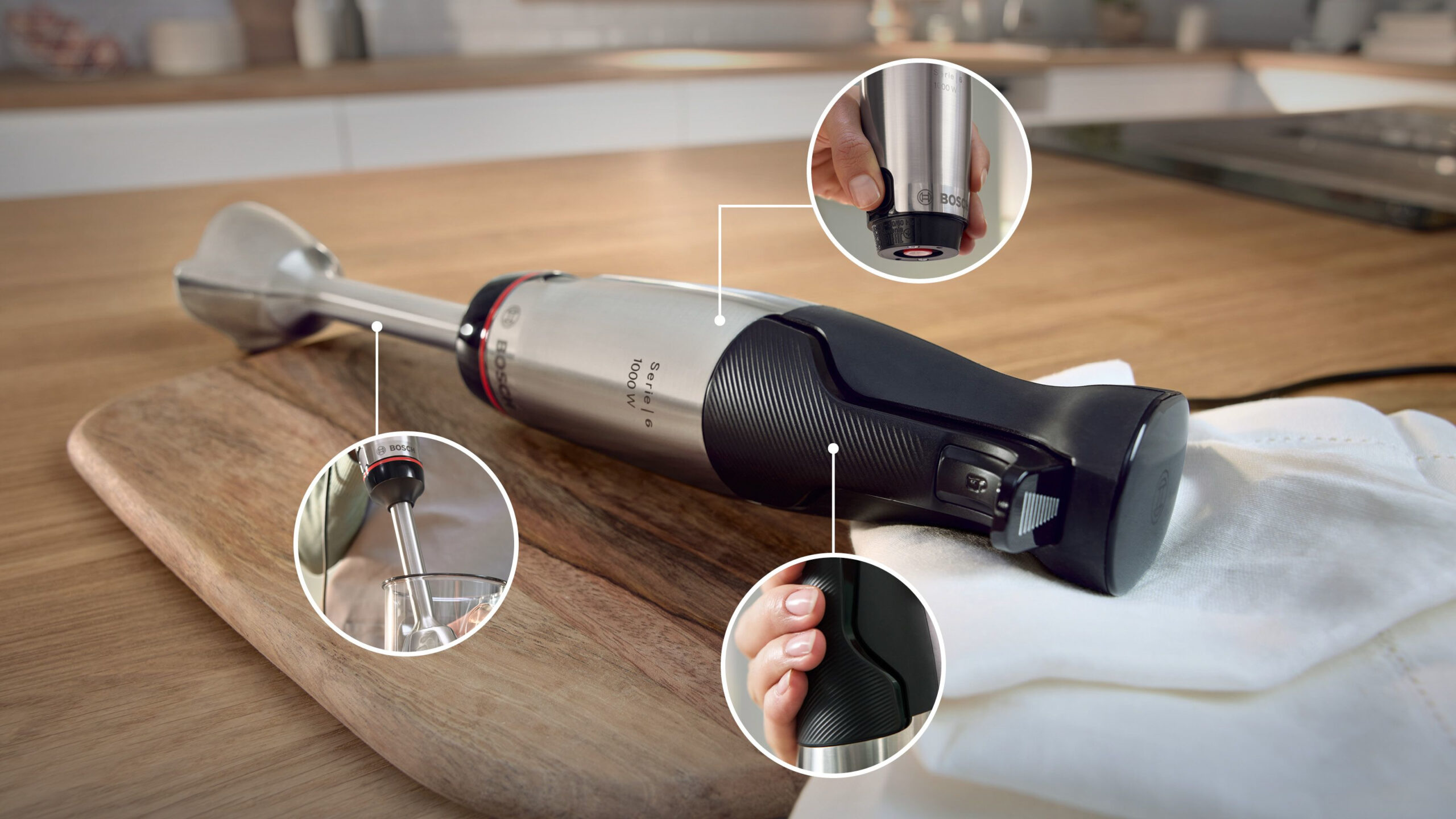 Bosch Serie 6 MSM6M622 blender 0,6 l Keukenblender 1000 W Zwart, Roestvrijstaal - Afbeelding 2