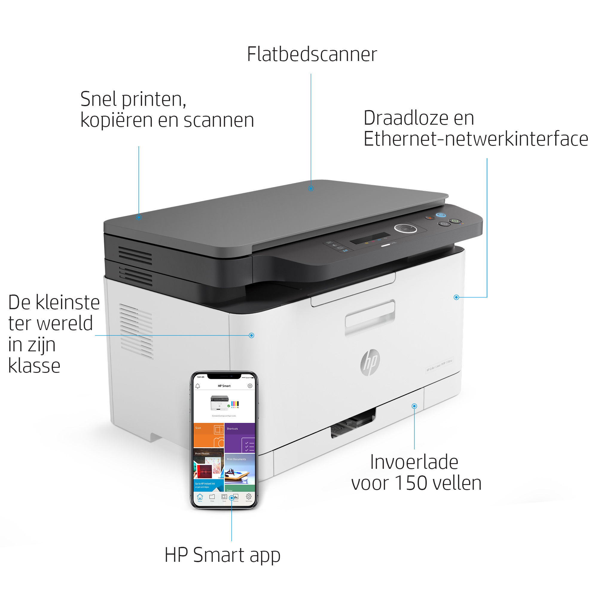 HP Color Laser MFP 178nw, Kleur, Printer voor Printen, kopiëren, scannen, Scans naar pdf - Afbeelding 9