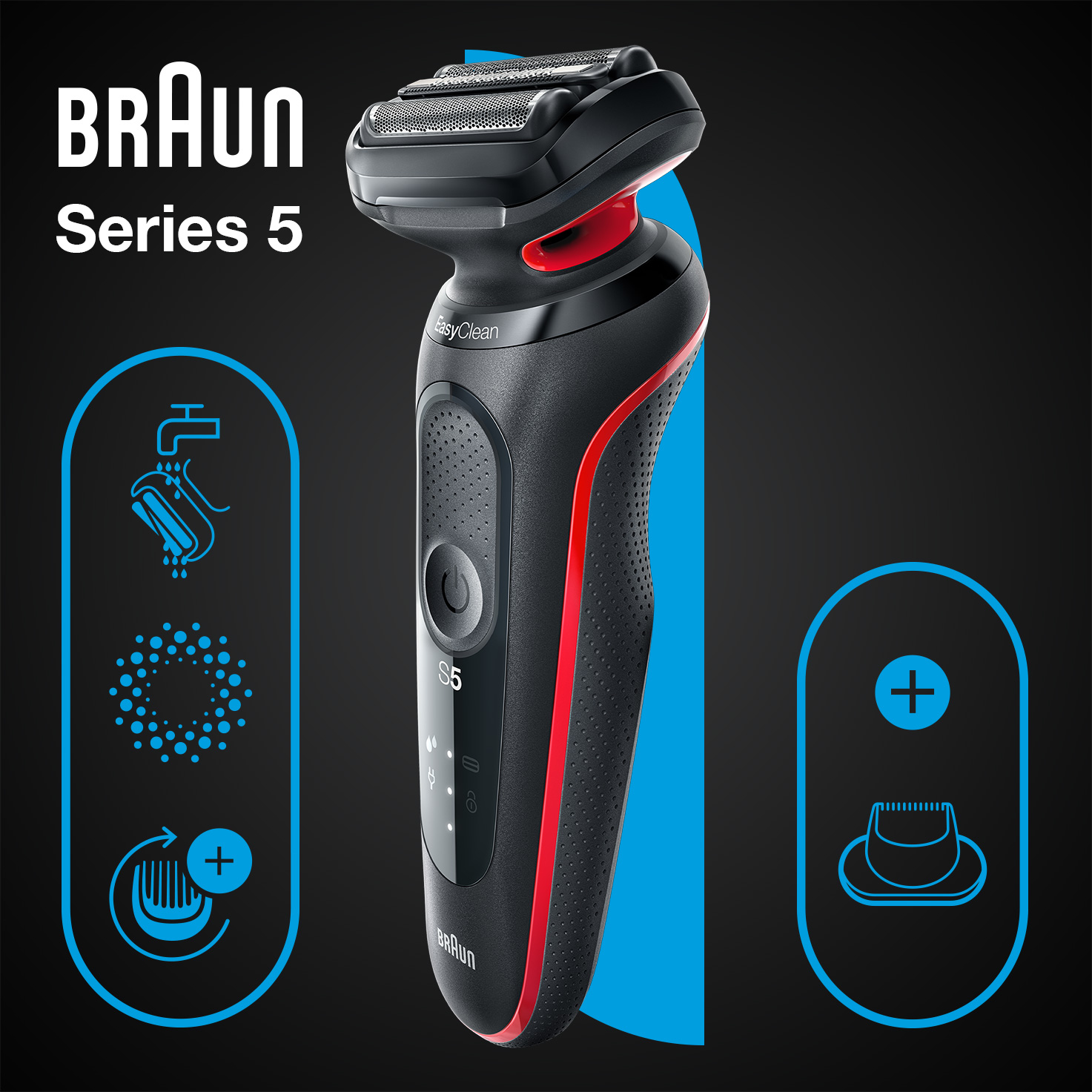 Braun Series 5 51-R1200S scheerapparaat Scheerapparaat met scheerblad Trimmer Zwart, Rood - Afbeelding 3