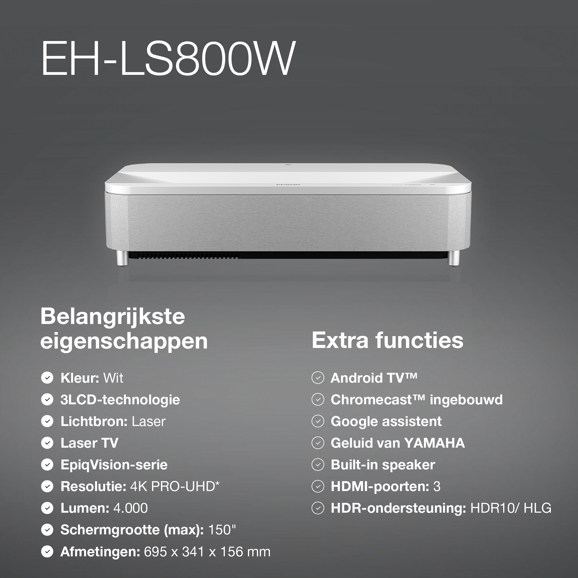 Epson EH-LS800W 4K PRO-UHD smart laserprojector, 4000 lumen, scherm van maximaal 150 inch - Afbeelding 7
