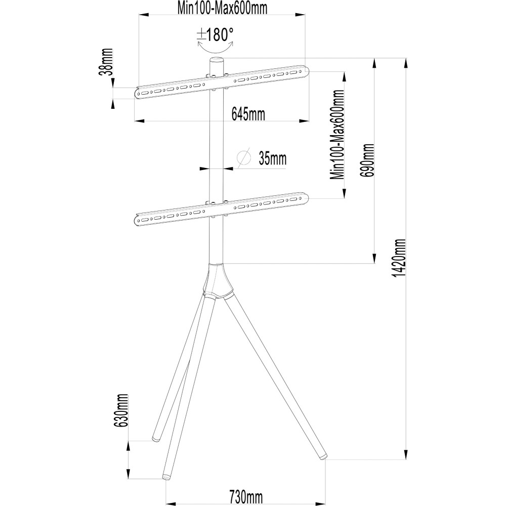 Techly ICA-TR50 tv-bevestiging 165,1 cm (65") Walnoot - Afbeelding 3