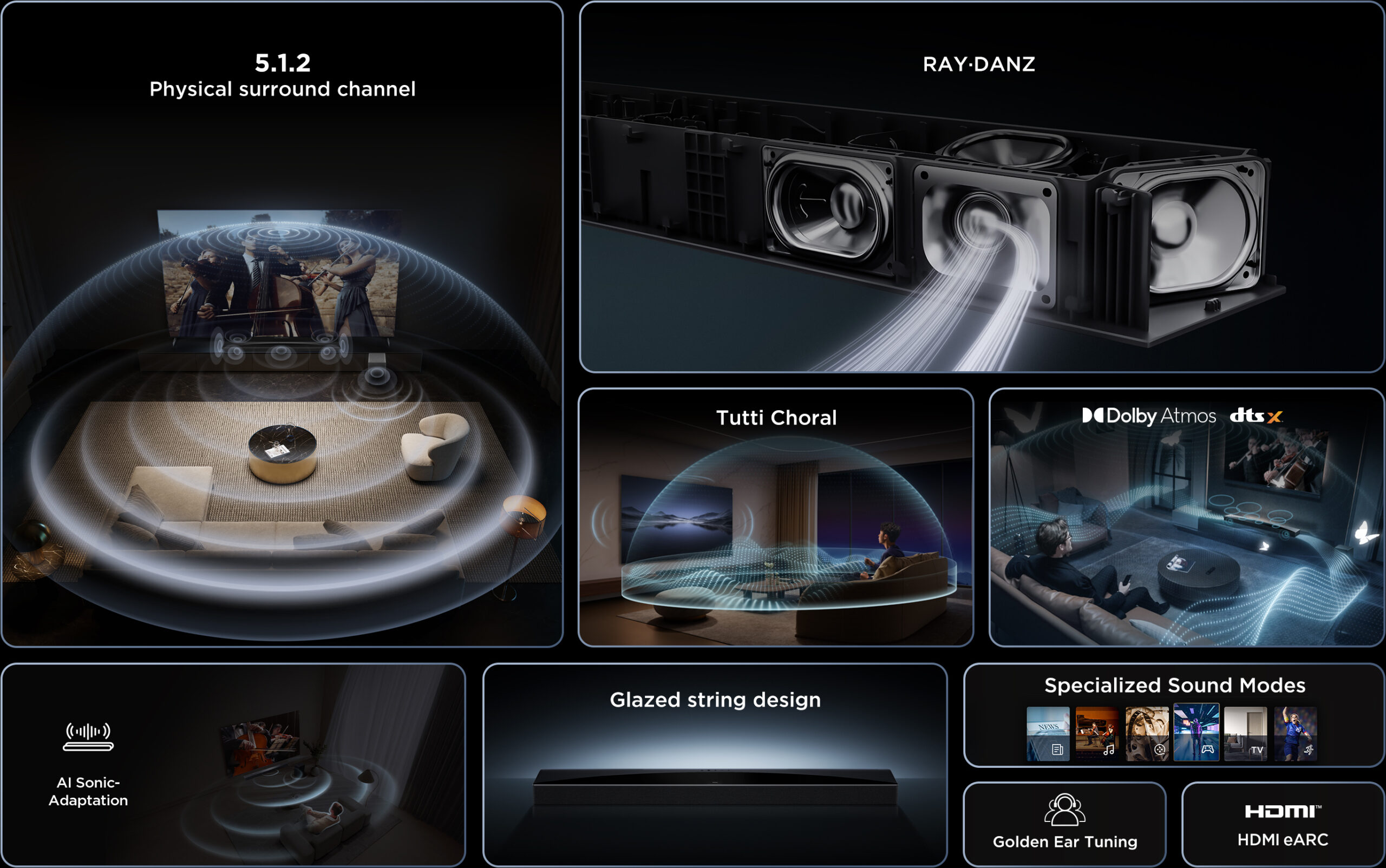 TCL Q Q75H Class 5.1.2 Channel Sound Bar with Dolby Atmos, Ray Danz Technology - Afbeelding 4