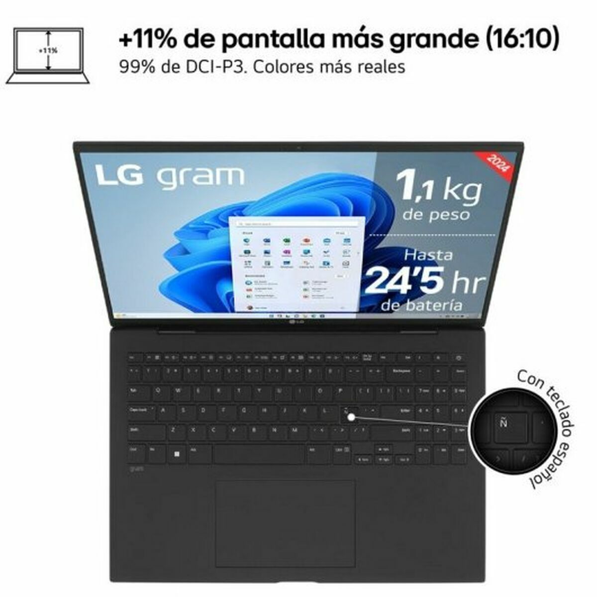 Laptop LG 16ZD90S-G.AX75B 16" Intel Core Ultra 7 155H 16 GB RAM 512 GB SSD Qwerty - Afbeelding 3