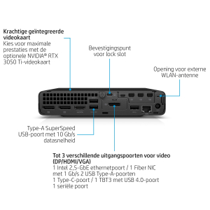 HP Elite Mini 800 G9 Intel® Core™ i7 i7-14700 16 GB DDR5-SDRAM 512 GB SSD Windows 11 Pro Mini PC Zwart