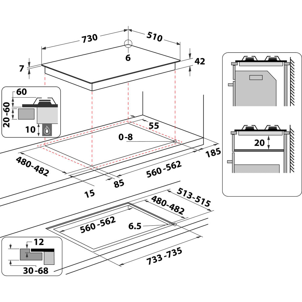 Whirlpool AKWL 728/NB Zwart Ingebouwd 75 cm Gaskookplaat 5 zone(s) - Afbeelding 6
