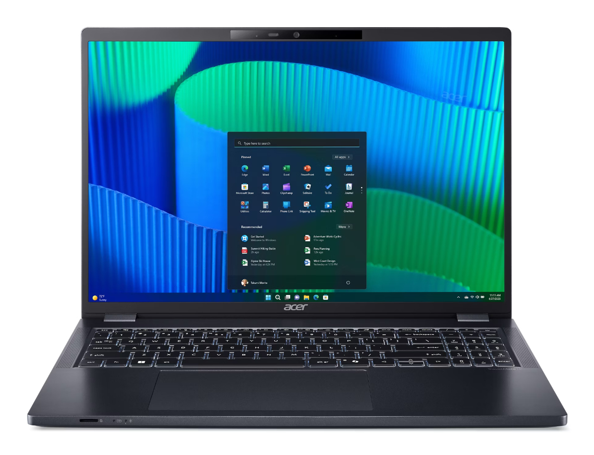 Acer TravelMate P4 TMP416-53-TCO-747D Intel Core Ultra 7 155U Laptop 40,6 cm (16") WUXGA 32 GB DDR5-SDRAM 1 TB SSD Wi-Fi 6E (802.11ax) Windows 11 Pro Blauw
