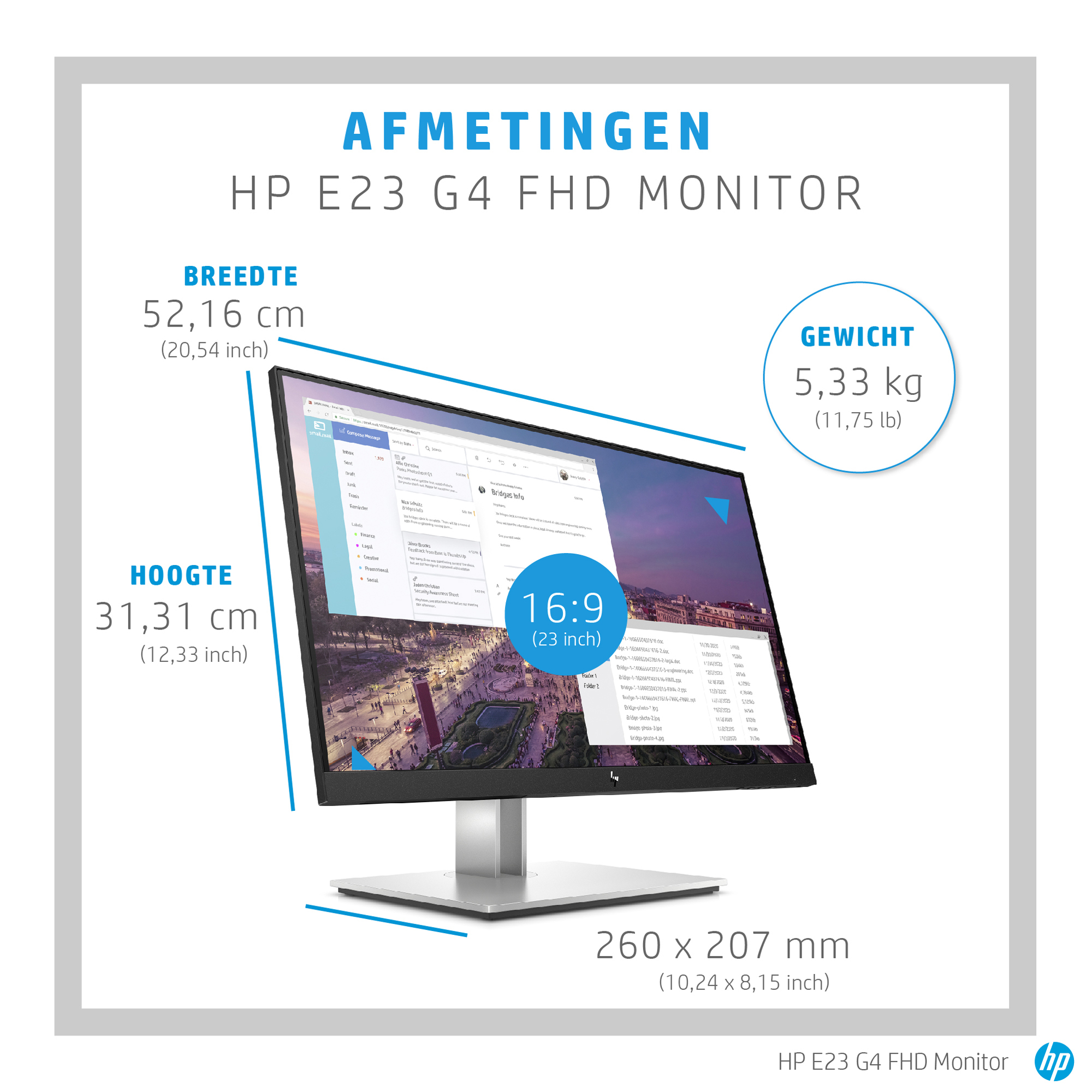 HP E-Series E23 G4 computer monitor 58,4 cm (23") 1920 x 1080 Pixels Full HD LCD Zwart, Zilver - Afbeelding 2