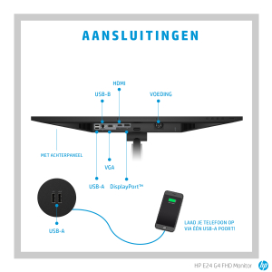 HP E24 G4 computer monitor 60,5 cm (23.8") 1920 x 1080 Pixels Full HD LED Zwart, Zilver