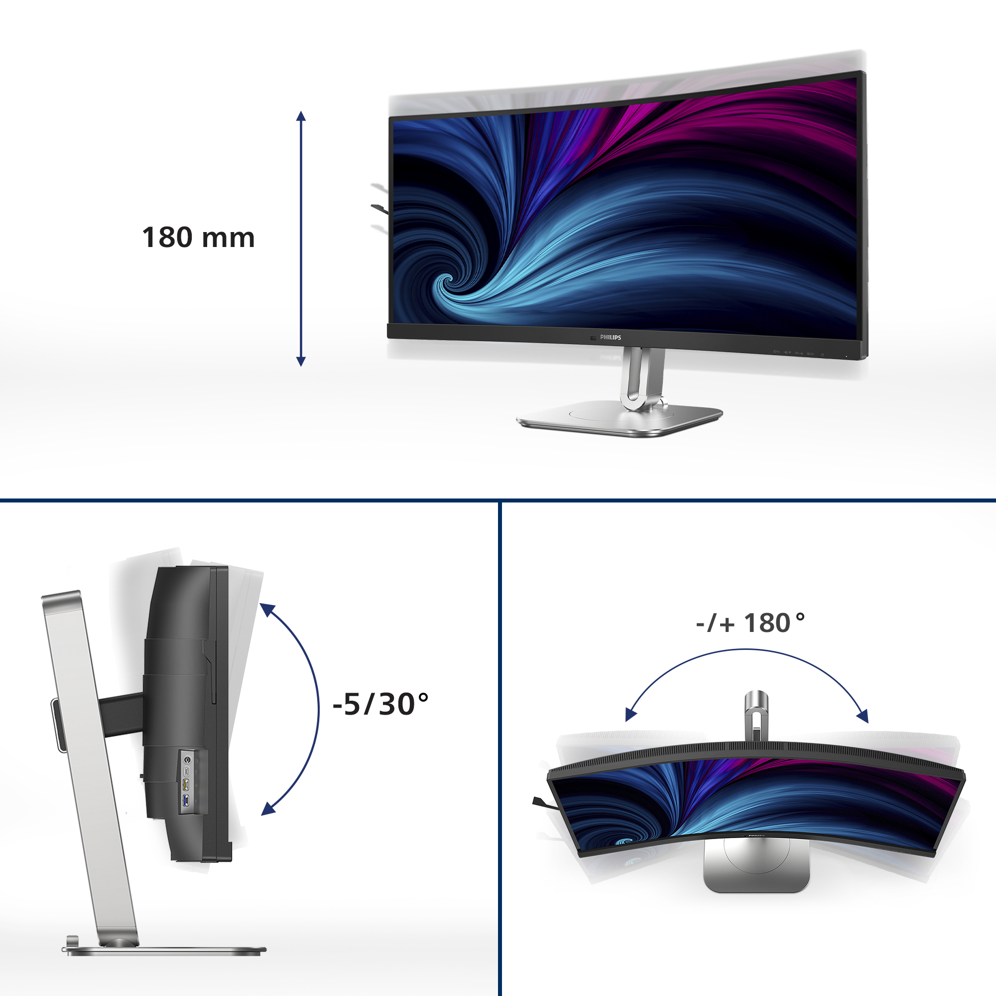 Philips 5000 series 34B2U5600C/00 computer monitor 86,4 cm (34") 3440 x 1440 Pixels Dual QHD LCD Grijs - Afbeelding 7