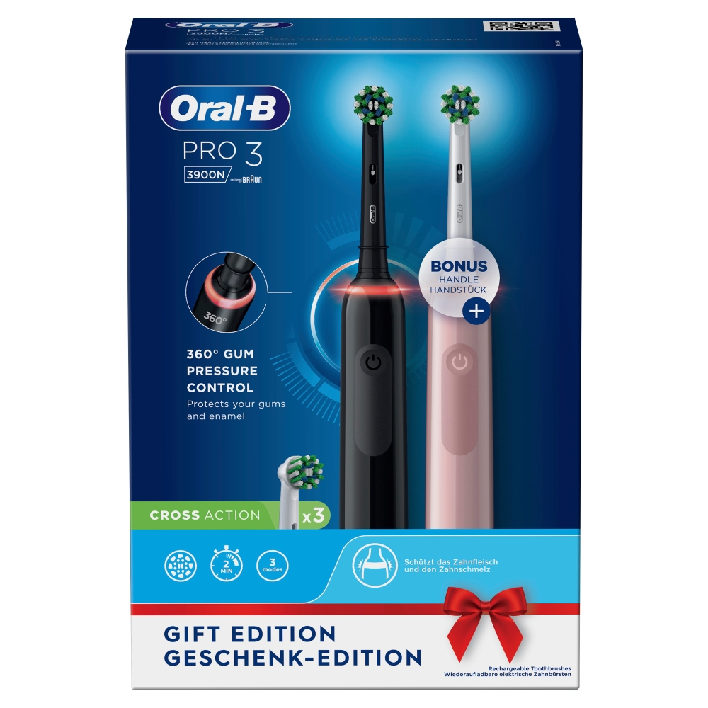 Oral-B Pro 3 3900N Gift Edition Volwassene Roterende-oscillerende tandenborstel Zwart, Roze - Afbeelding 3