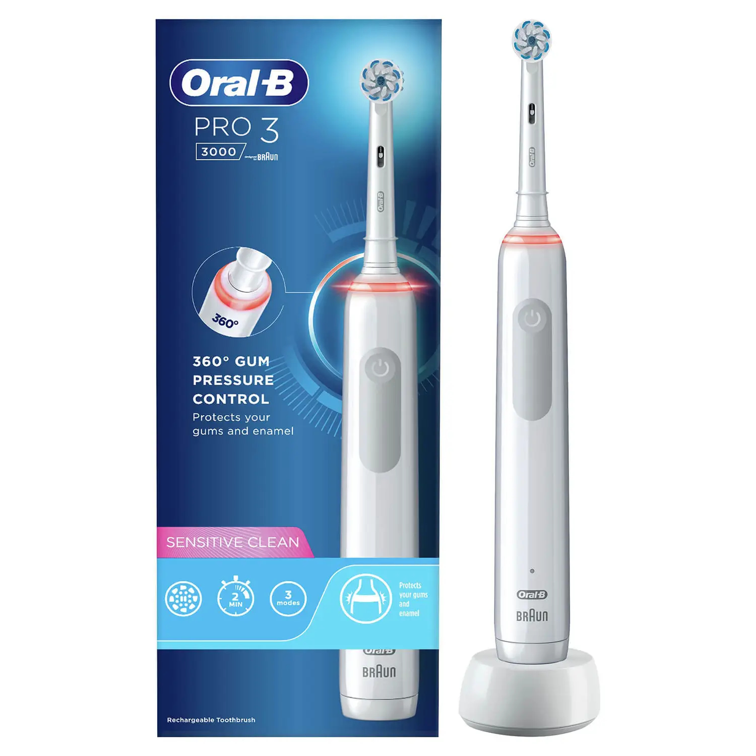 Oral-B Pro Sensitive Clean Pro 3 Volwassene Roterende-oscillerende tandenborstel Wit - Afbeelding 2