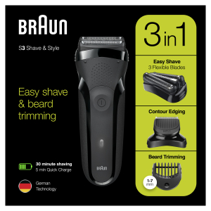 Braun Series 3 Shave&Style 300BT Elektrisch Scheerapparaat, Scheermes Voor Mannen, Zwart